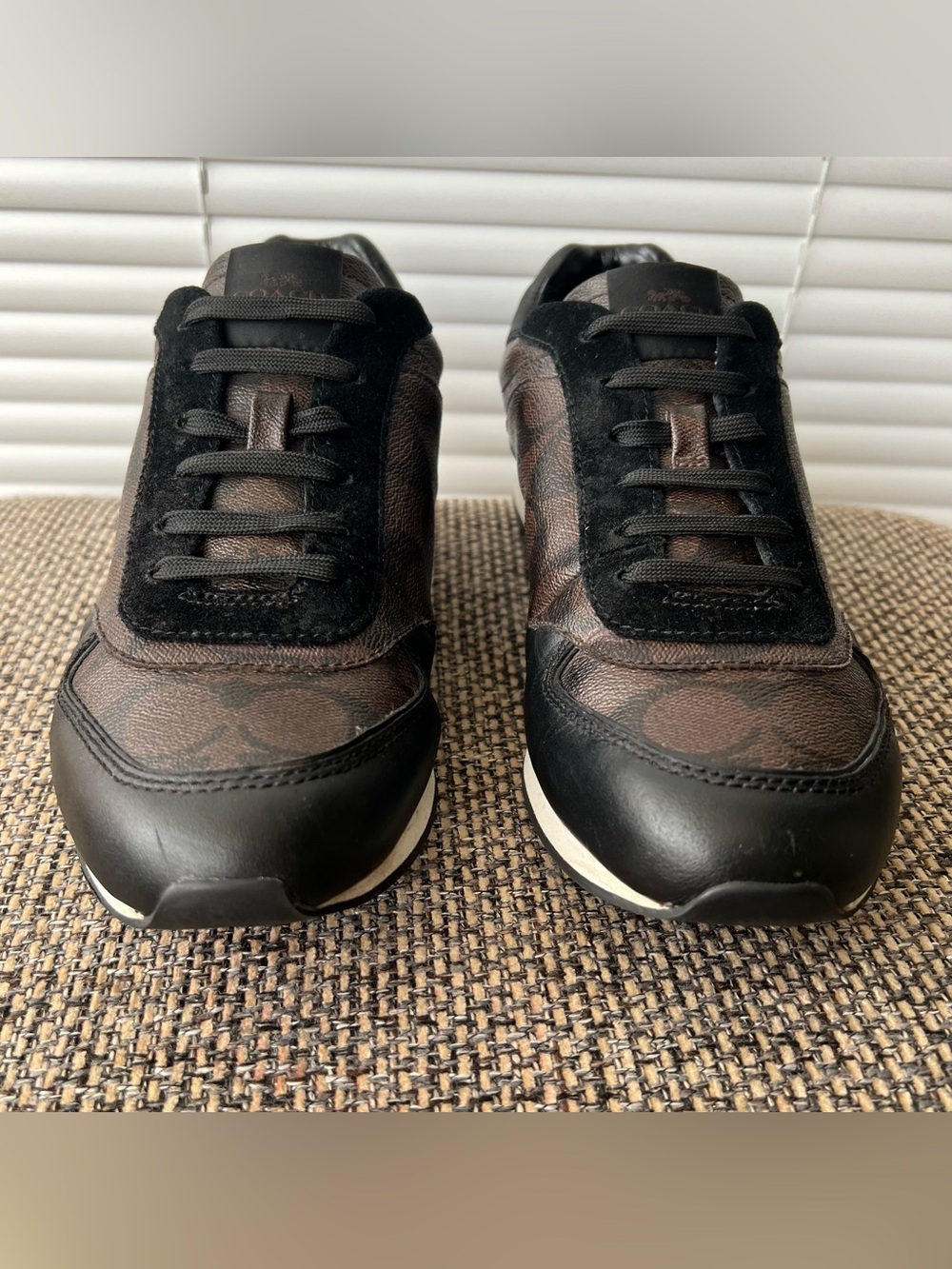 Coach Rebecca Signature C Low Top Sneakers Brown Black Leather Suede Size 10